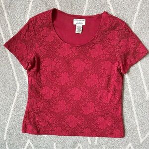 Covington Red Stretch Lace Short Sleeve Blouse